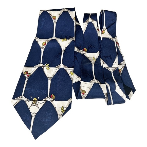 Nicole Miller Silk Novelty Necktie Embossed Martini Cocktail Hour Vintage 1994 - Picture 2 of 10